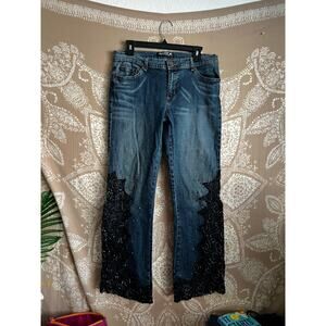 Allen.B. By Allen Schwartz Y2K Black Sequins Lace Wide Leg Jeans